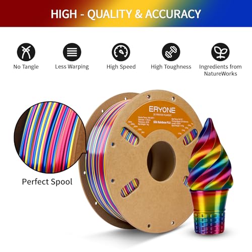 Image of ERYONE Silk Twist Rainbow 3D Printer PLA Filament 1.75 + /-0.03mm, Shiny Multicolor Filament PLA 1KG(2.2LBS), Psychedelic (Red Yellow Blue)