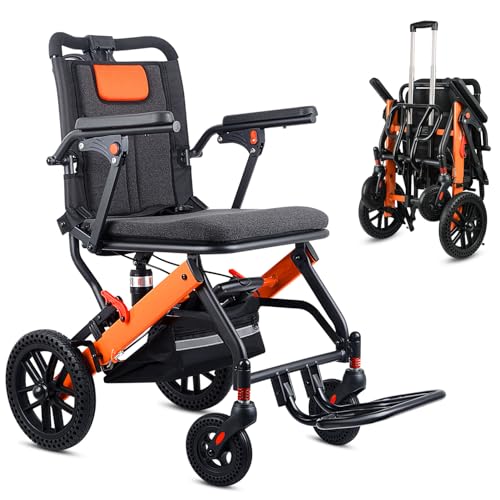 WISGING Ultra-Light Transport Wheelchair, Folding Portable Wheelchair with Hand Brake, Trolleys for Elderly Aircraft Travel, Wheelchairs for Adults (with Travel Bag/Backbag) (with Telescopic Handle) - 8