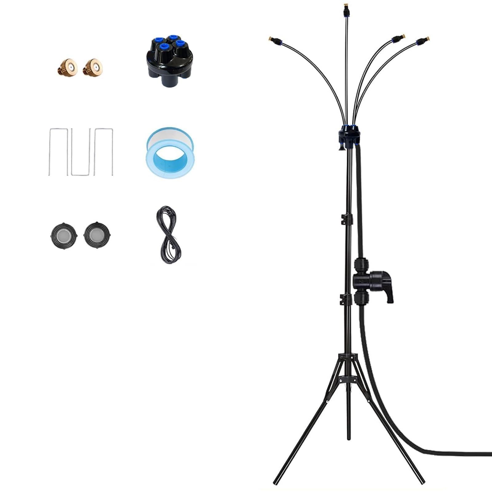 Nebulizzatore a spruzzo per esterni, per terrazza, piscina, giardino, sistema di raffreddamento regolabile in altezza, sistema di raffreddamento a nebbia e nebulizzatore con 4 ugelli e tubo da 8 m