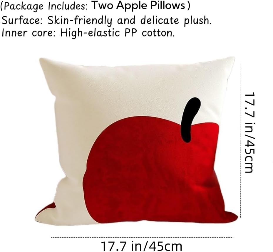 BXEBUI Apple Throw Pillow Set of 2, 18x18 Inch Thickened Double Sided Apple Print Velvet Decorative Pillows for Sofa Couch Home Decor (Apple Pillow 2pcs)