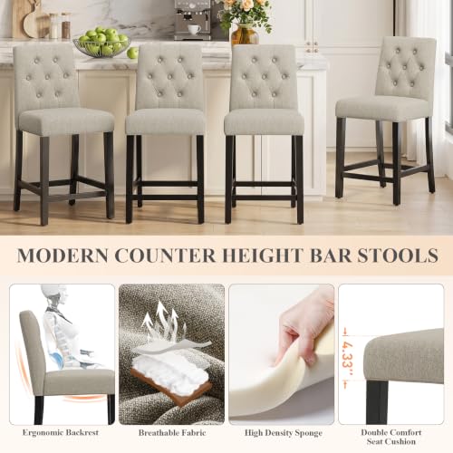 Image of MALOL Bar Stools Set of 6, Fabric Counter Height Bar Stools,Camel