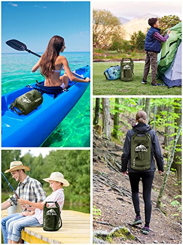 Image of HEETA Dry Bag Waterproof for Women Men, Roll Top Lightweight Dry Storage Bag Backpack with Phone Case for Travel Swimming Boating Kayaking Paddle Board Camping Beach Accessories (Pitch Green, 40L)