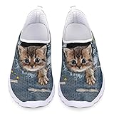 INSTANTARTS Blue Denim Cat Print Womens Water Shoes Quick Drying Mesh Barefoot Aqua Swim Walking Sho