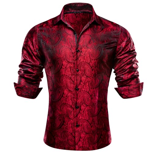 Barry.Wang Mens Western Shirts Silk Paisley Long Sleeve Button Down Dress Shirt Designer Mexico Cowboy Shirt Party Casual