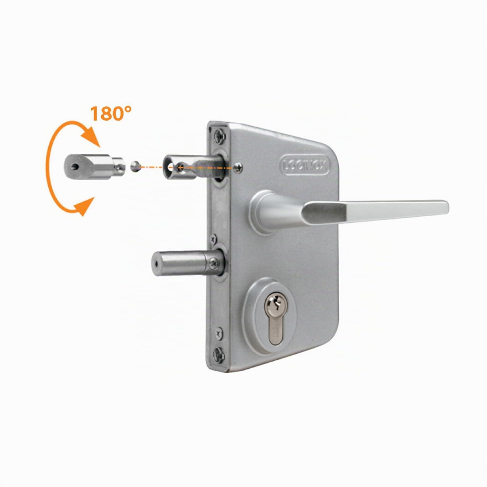 LOCINOX Drehtorschloss LAKQ6060 U2, Tiefscharz RAL 9005 für 60 bis 80mm Rahmenprofile - Gartentorschloss, Flügeltorschloss, kastenschloss mit zylinder zum aufschrauben, Gartentürschloss
