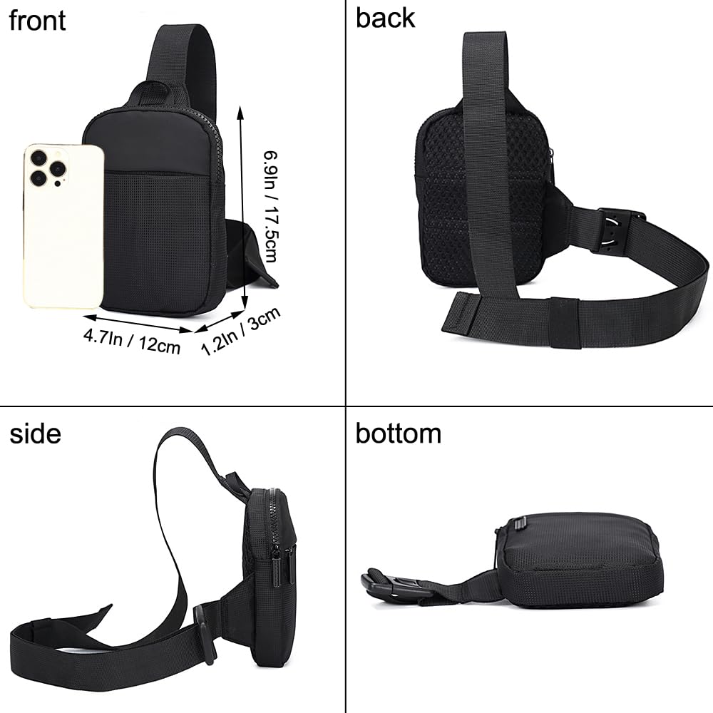 A-QMZL Petit Sac de Poitrine Imperméable Sacoche Homme Bandouliere, Pochette Telephone Portable Sling Bag Sac Bandoulière pour Femme Homme pour Cyclisme Voyage Casual (noir)