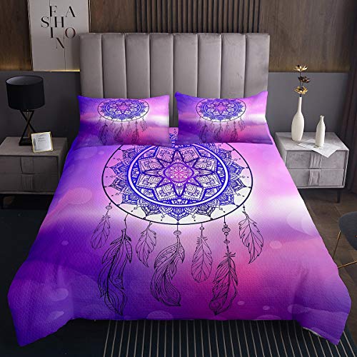 Colcha Bohemia Conde Mandala Bohemio, Bohemio, Elegante, Colcha Acolchada para niños y niñas, Juego de edredón de Plumas Indias, de habitación contribal y Morado