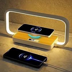Lamparas Mesita De Noche Leroy Weinsamkeit Lámparas de Mesita de Noche, Lampara con Cargador Inalámbrico,Lampara de Sobremesa USB con Reloj Digital y 3 Niveles de Brillo Luz Nocturna LED Lámpara Regulable de Noche