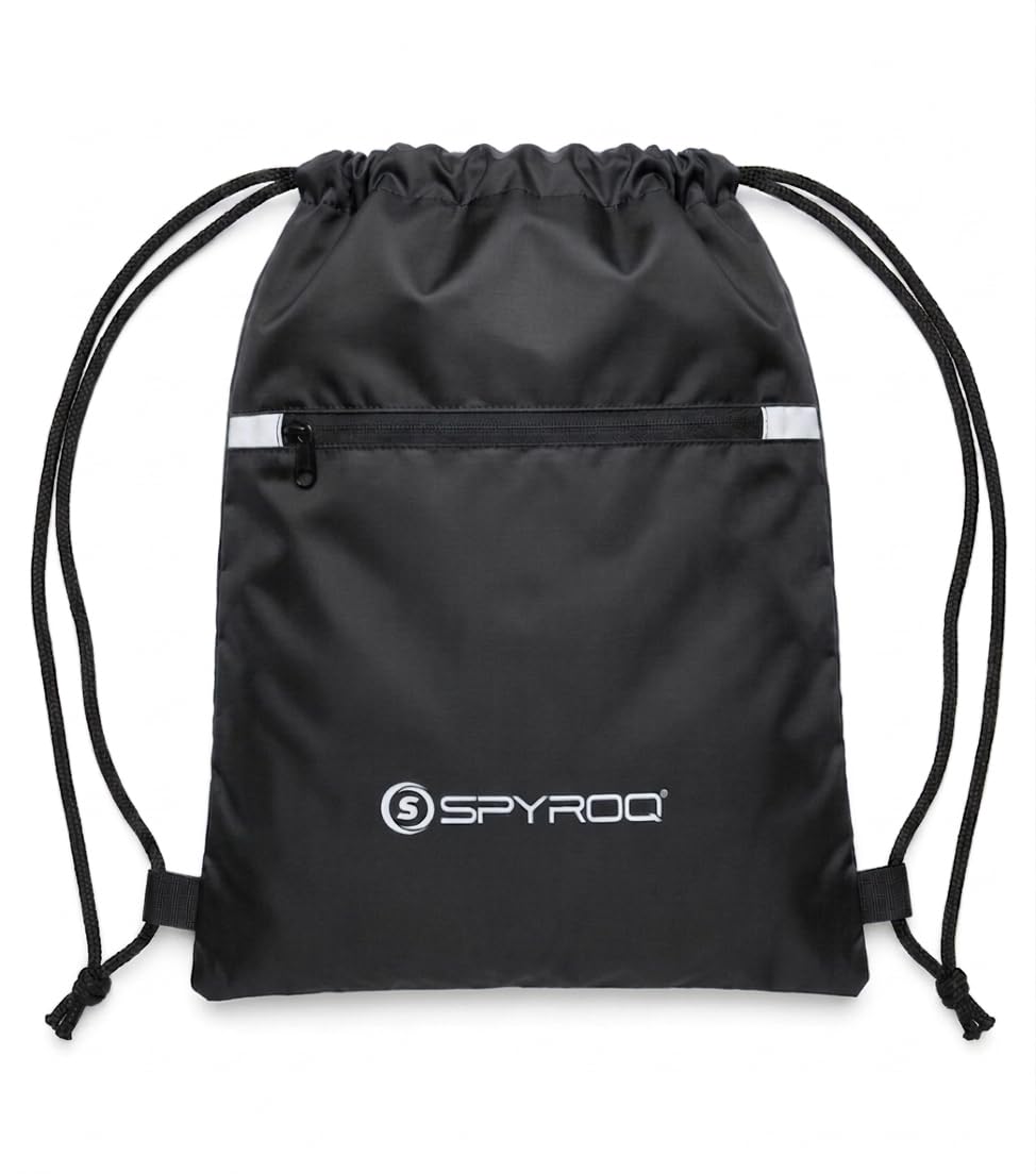 Drawstring Bag, Black, Polyester, Lightweight Gym Sack with Zipper Pocket, Sports Backpack for Gym, Travel and School-image-39