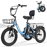 T300 Adult Electric Trike Bike 1200W High-Power Motor & 624Wh Removable Battery 18x3.0 Fat Tire Foldable 3-Wheel E-Bike Step-Thru Design, Up to 65 Miles, 18MPH Assisted Pedalling Blue