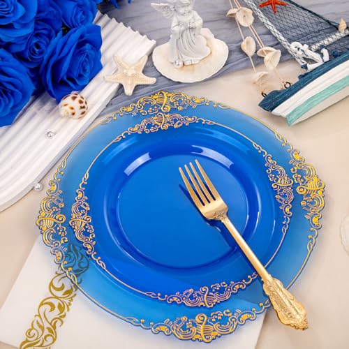Hioasis 210 Pcs Blue Gold Plates for Graduation