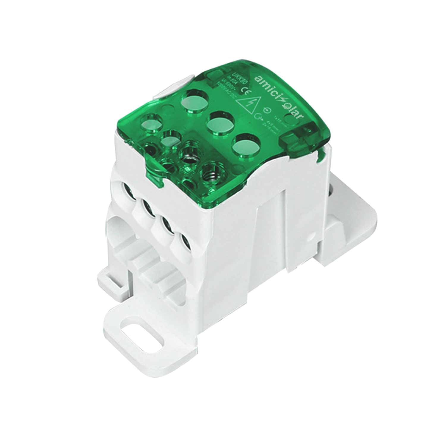 amiciSolar Heavy-Duty Terminal Block Junction Box | Multiple Output Ports with Brass Connectors | Flame-Retardant Shell | Screw & DIN Rail Mount | 80A |690V-1000V AC/DC-image-3