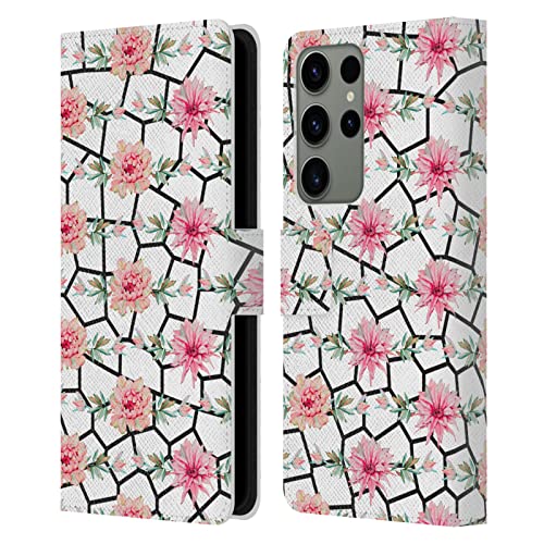 Coque fleurs roses Samsung S23 Ultra étui portefeuille protection intégrale cuir