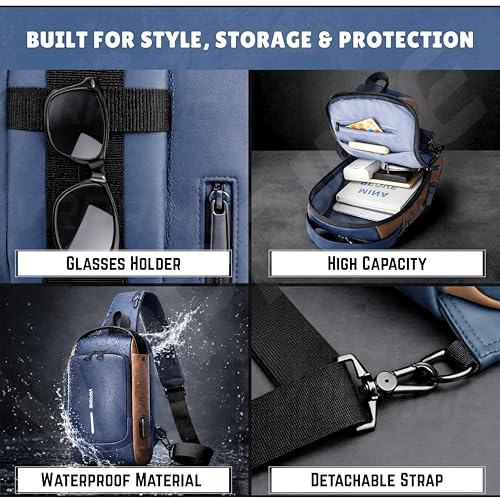 Image of Sling Side Bag For Men | Anti-Theft Smart Waterproof Crossbody Chest Bag for Travel | Messenger Bags Casual Shoulder Bag for Men and Women (ALLBLACK)