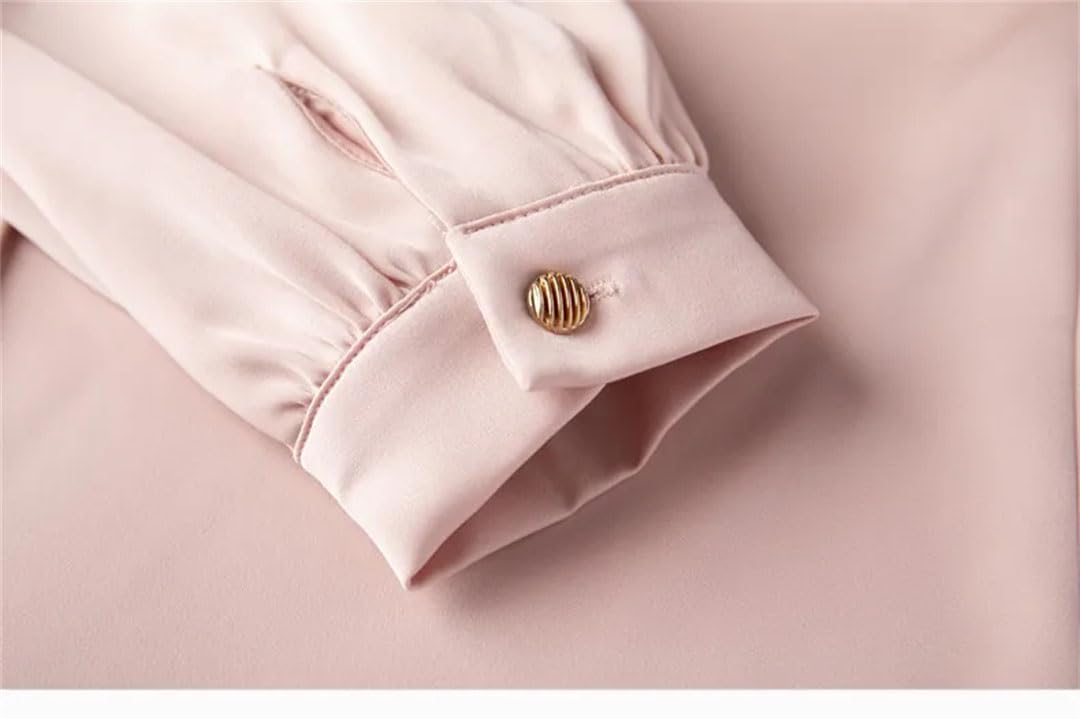 Camicetta da donna in raso elegante chic con colletto a fiocco coreano solido manica lunga top