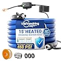 Heated Water Hose for RV 15ft, Heated Drinking Water Hose, Features Ground-Fault Circuit Interrupter, Water Line Freeze Protection Down to -40°F/-40°C, Heated Garden Hoses with Adapter, BPA Free