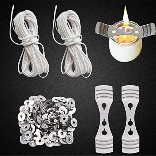 2 Piezas Mecha de Vela, Mecha de Vela de Algodón, Mechas Enceradas, Store Juego de Mechas para Velas, 5 m de Largo, 100 * Soporte de Mecha Redondo + 2 * Soporte de Mecha de 3 Orificios Cover