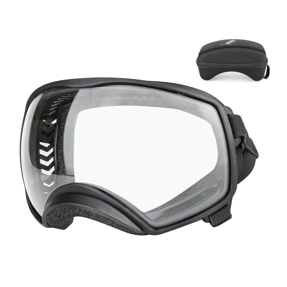 Hundebrille mit Weit Sichtfeld, Große Hunde Sonnenbrille, UV-Schutz Winddichte Schneedicht Hund Fliegerbrille mit verstellbarem Riemen für mittlere und große Hunde