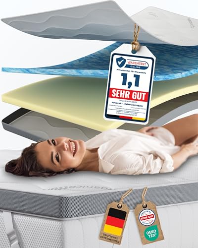 nøvera Premium Gel Topper 140x200cm | H2/H3 | Oberstoff aus 100% Bio-Baumwolle | wolkenweicher 7-Zonen Matratzentopper 140x200cm | Hohes RG 50 | 8cm Matratzen Topper 140x200 | Luxus Matratzenauflage