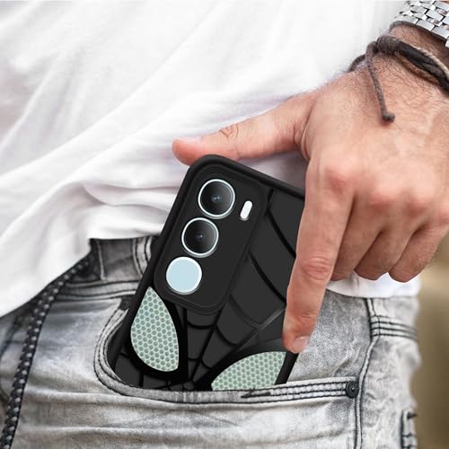 Image of Stylish Spider Back Case Cover Compatible for Vivo T4 lite 5G / Y19 5G / Y19e / Y04 4G / Y29s 5G | Spidey Face Mask Case | Soft Silicone | Camera & Full Body Protection | Shock Proof | (Black)