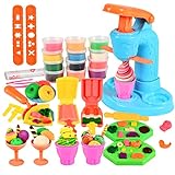 Dear Deer Play Color Dough Sets, 34 Pcs Ice Cream Maker Kitchen Creations Party Favors Playset, 21 Dough Tools & 12 Cans Play Dough Toy, Birthday Chriatmas Gift for Kids Ages 3+