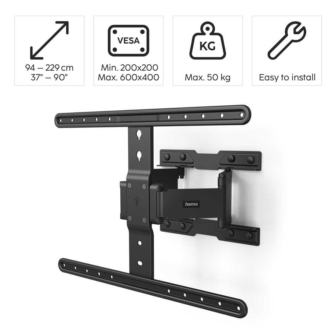Hama TV Wandhalterung schwenkbar, neigbar, Slim, 37-90 Zoll, bis 50kg
