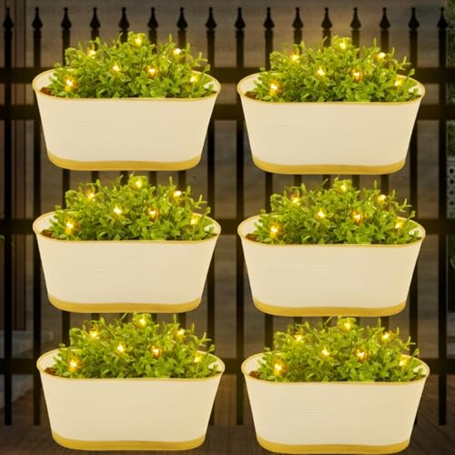 ecofynd 12 Inches Aurelia Railing Planters for Balcony, Hanging Pots for Plants, Wall Hanging Decorative Planters for Vertical Garden, Oval,12 inches, Pack of 6 (White)
