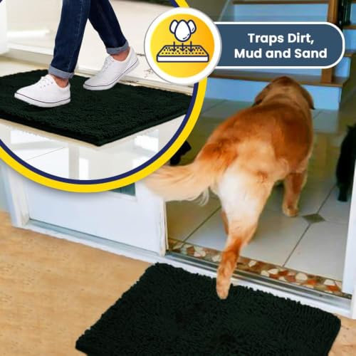 Image of Muddy Mat | Super Water Absorbent Door Mat Indoor, Microfiber Quick Dry Chenille Entryway Rug,Slip Resistant Front Door Mat,Indoor Mats for Entryway,Machine Washable Pet Rug, Hunter Green 24 inch x 120 inch