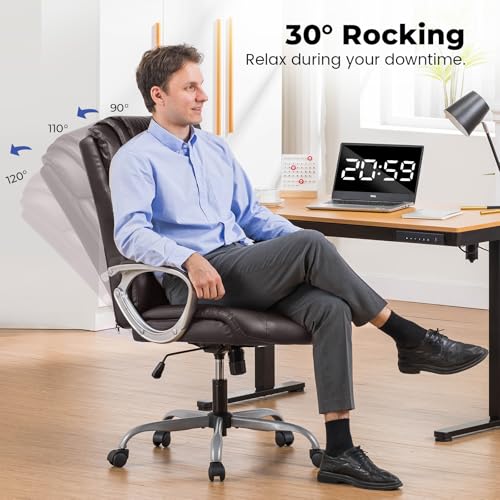 COMHOMA Ergonomic Office Chair Wheels Home Office Desk Chairs Comfy Back Support PU Leather Executive Office Chair with Headrest Padded Armrests Height Adjustable Tilt Swivel Rolling Reclining Seat