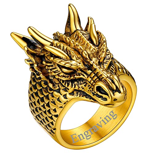 FaithHeart Norse Viking Jewelry Mens Stainless Steel Vikings Thor's Hammer/Wolf Head Ring Valknut Warrior's Gothic Jewelry-Personalized Engrave 01. Thor Hammer-Black 7