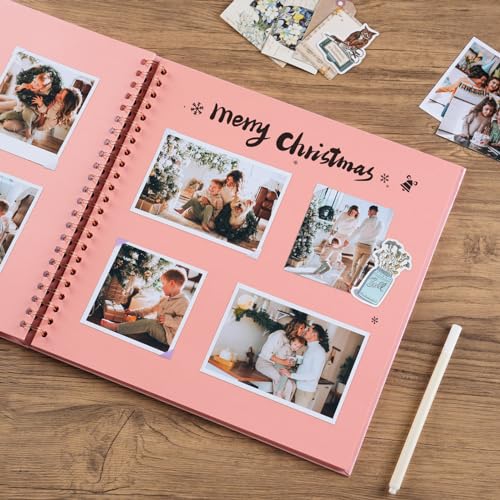 potricher 12 x 12 Inch DIY Scrapbook Album 40 Pages Hardcover Kraft Paper Scrap Book Photo Albums Memory Book for Wedding and Anniversary Family (Pink, 12 Inch) - 7
