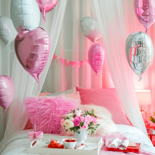 Pink White Heart Balloons, 18 Inch Baby Pink and White Heart Shape Balloon, 12PCS Helium Love Foil Balloon for Birthday Bridal Shower Engagement Wedding Valentine Party Decor by Vibzox - Used condition - Image 3
