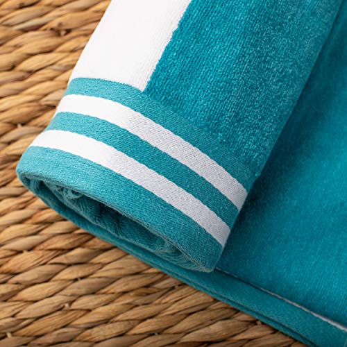 Superior Cotton Nautical Stripe Beach Towels, Colorful Towels for Adult, Kid, Pool, Swimming, Sand, Travel, Large Oversized, Absorbent, Fast Drying, Bath Basics, Cabana Collection, 1 Piece, Turquoise by SUPERIOR - Used condition - Image 2