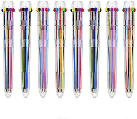 Leedemore 10-in-1 Retractable, 10 Colors Transparent Barrel Ballpoint Pen for Office School Supplies Students Children Gift (Pack of 12), MCOLORS-12