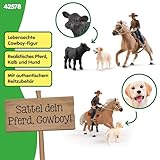 SCHLEICH Farm World | Westernreiten 42578 | Bauernhof Set mit Cowboy, Pferd, Kuh und Hund sowie Zaumzeug & Sattel | Western Rodeo Zubehör | Bauernhof Spielzeug ab 3 Jahre Set aus 6 Teilen