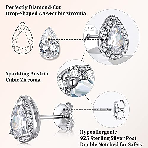 Bestyle 925 Sterling Silver Teardrop Cut Birthstone Stud Earrings For Women, April White Diamond Stud Earrings With Love And Purity, Best Women Earrings For Everyday Wear #TOP2
