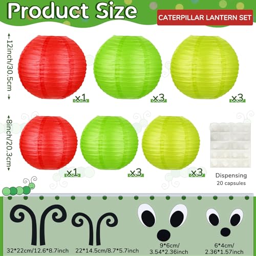 Image of Hortsun 14 Pcs Caterpillar Theme Birthday Decorations Caterpillar Paper Lanterns Sets for School Classroom Birthday Party Favors, with Eyes Mouth Feelers Glue Point (Red Green Color)