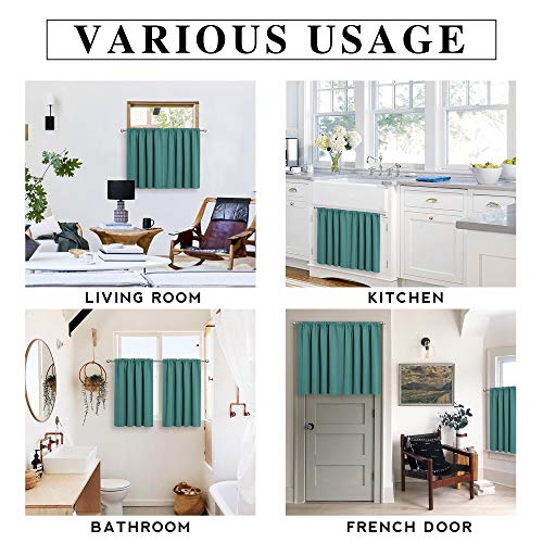 RYB HOME Bathroom Window Curtains - Super Soft Blackout Privacy Curtains for Baby Nursery Bedroom Basement Garege Workshop Kitchen Dining Living Room, W 29 x L 30, Teal, 2 Pcs