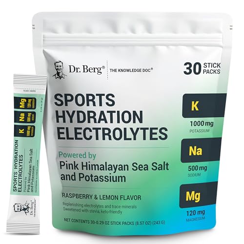 Dr. Berg Sports Hydration Electrolytes Powder w/More Salt (Pink Himalayan) - 30 Keto Electrolytes Powder Packets w/a Delicious Salty Raspberry & Lemon Flavor - Includes 1,000mg of Potassium