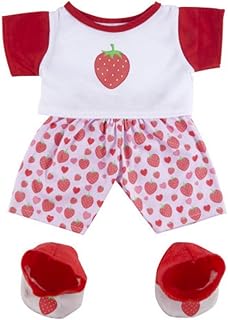 Teddy Bear Pyjamas PJ Nightwear Clothes - 16"/40cm - Strawberry Pyjamas PJ with Slippers - fits Build a Bear