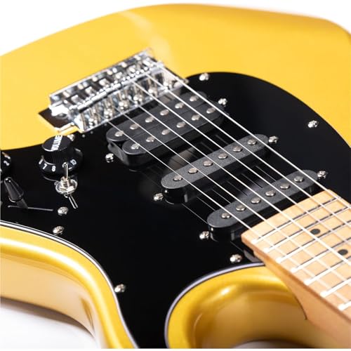 Guitare électrique jaune à pont moderne réglable et configuration de micros SSH
