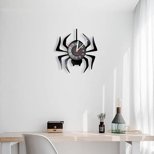 Miniatura 9 de Timethink Reloj de pared LED de araña negra de 12 pulgadas con 7 colores cambiantes, tarántula silenciosa, cuarzo, sin tictac, reloj de pared,