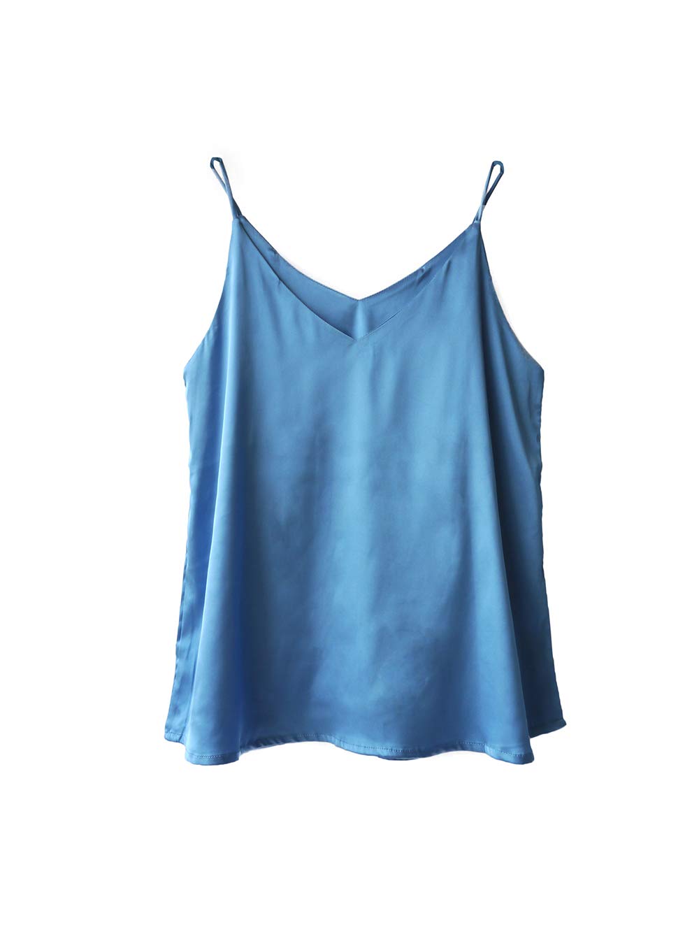 Wantschun Womens Silk Satin Camisole Cami Vest Top T-Shirt Blouse Tank Shirt V-Neck Spaghetti Strap XS,Blue