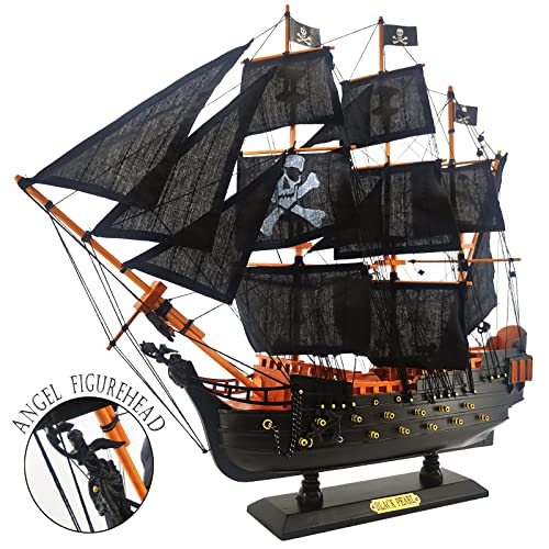 Nautimall Wooden Black Pearl Caribbean Pirate Ship Model 20" Handcrafted Assembled Boat Gift Nautical Décor Display Collection Watercraft Beach Black Hamptons #TOP3