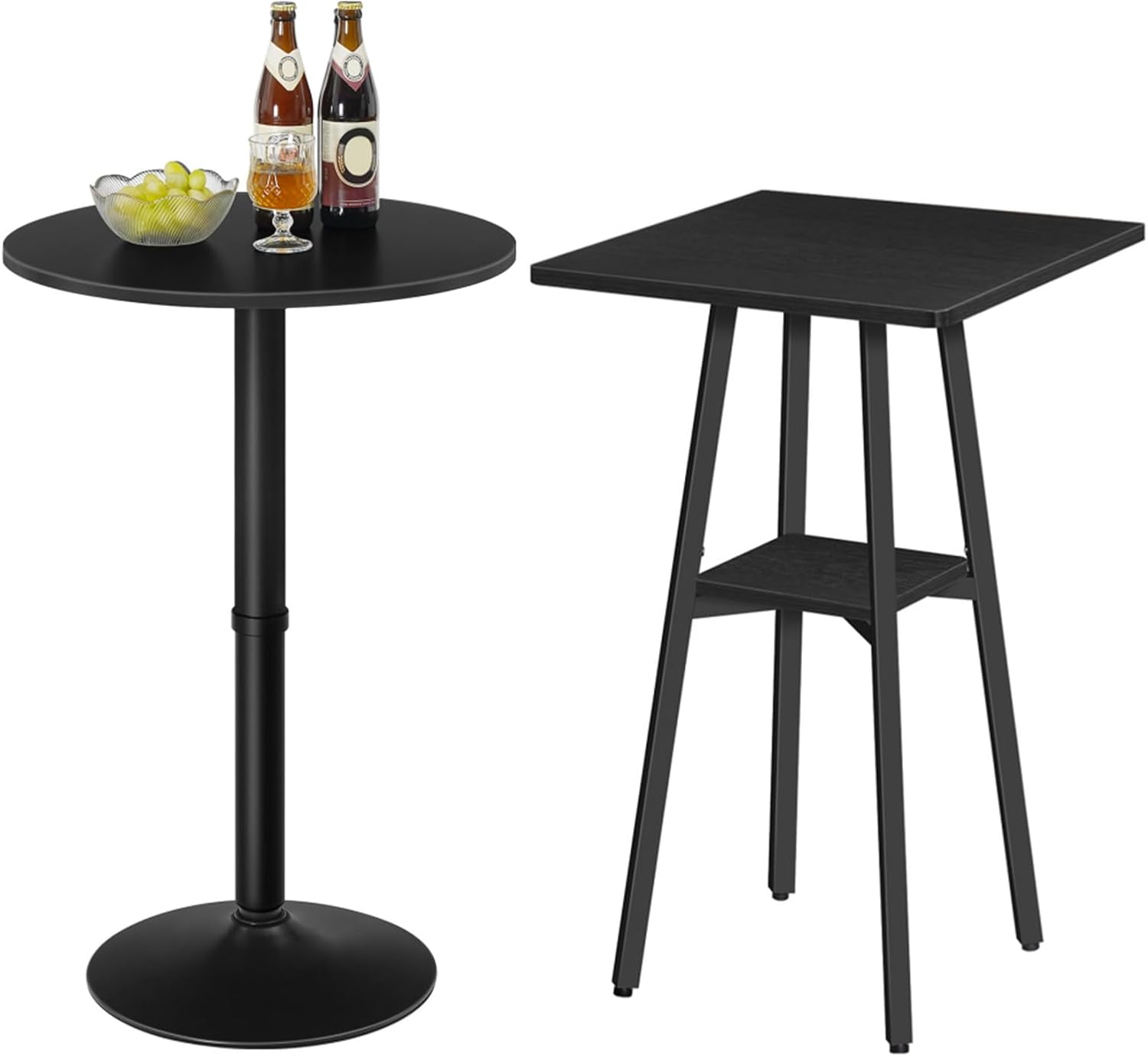 HOOBRO Bar Table Bundle, 35" Tall Pub Table, 2-Tier High Top Pub Table, Cocktail Table with Top Particleboard, Stable Counter Table with Non-Slip Base for Narrow Space, Black BB57BT01-BB51BT01