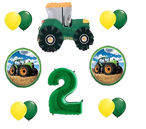 12pc new BALLOON set GREEN 2nd BIRTHDAY TRACTOR second PARTY favors GFT decoration VHTF