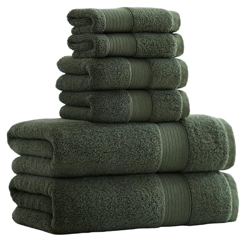 Akzpe 27x55 Bath Towels Set 100 Percent Cotton 650GSM Luxury Super Soft Absorbent Bathroom Towels (Olive Green Pack of 6)