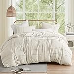 Comfort Spaces Cream Queen Duvet Cover Set - 3 Pieces Pintuck Pleated Farmhouse Duvet Cover, All Season Lightweight, Cotton-Like Softness Pre-Washed Microfiber Queen Bedding Cover, Shams, Full/Queen