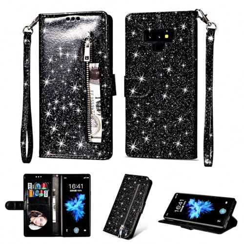 Coque portefeuille scintillante noire pour Samsung S25 en soirée