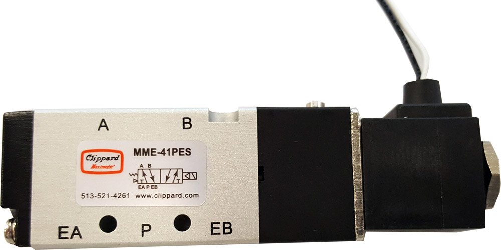 Clippard MME-41PES-W110, 1/8" NPT 5 Port 4-Way Sngl Solenoid Valve, 110vac, leads
